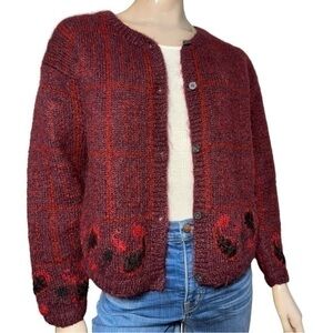 Attache by Herman Geist Women’s Size M Burgundy Mohair Blend Cardigan Sweater